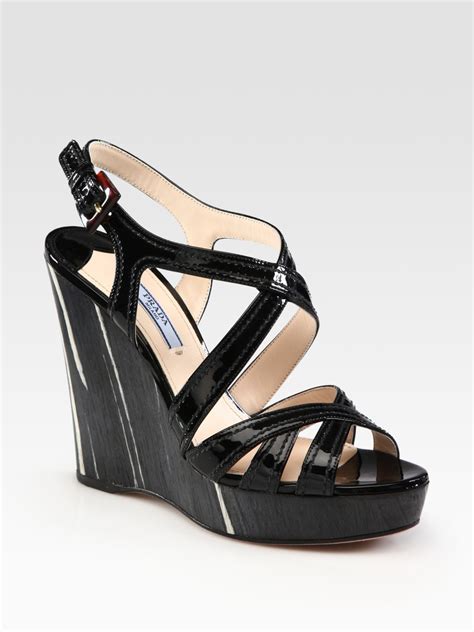 prada patent leather &|prada patent leather wedge sandals.